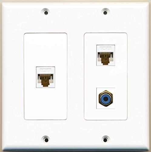 RiteAV - 1 Port RCA Blue 2 Port Cat6 Ethernet White - 2 Gang Wall Plate