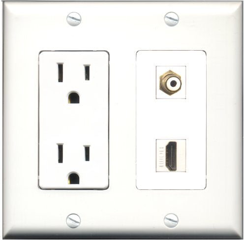 RiteAV - 15 Amp Power Outlet and 1 Port HDMI and 1 Port RCA White Decorative Type Wall Plate White