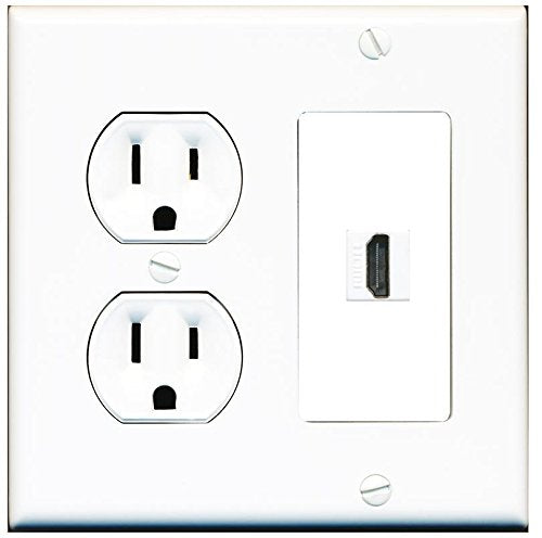 RiteAV (2 Gang Decorative) 15 Amp Round Power Outlet HDMI TV Wall Plate - White