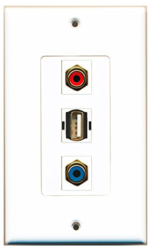 RiteAV - 1 Port RCA Red and 1 Port RCA Blue and 1 Port USB A-A Decorative Wall Plate Decorative