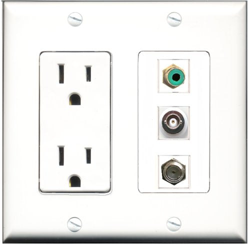 RiteAV - 15 Amp Power Outlet 1 Port RCA Green 1 Port Coax 1 Port BNC Decorative Wall Plate