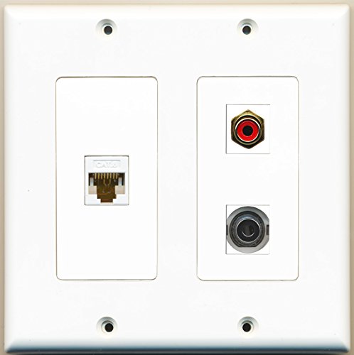RiteAV - 1 Port RCA Red 1 Port 3.5mm 1 Port Cat6 Ethernet White - 2 Gang Wall Plate