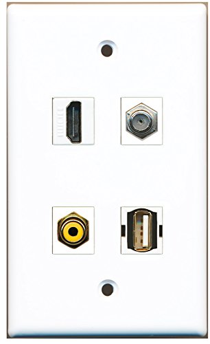 RiteAV - 1 Port HDMI 1 Port RCA Yellow 1 Port Coax Cable TV- F-Type 1 Port USB A-A Wall Plate