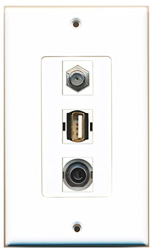 RiteAV - 1 Port Coax Cable TV- F-Type and 1 Port USB A-A and 1 Port 3.5mm Decorative Wall Plate Decorative