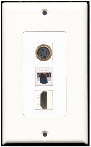 RiteAV - 1 Port HDMI and 1 Port S-Video and 1 Port Cat5e Ethernet White Decorative Wall Plate