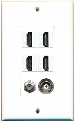 RiteAV - 4 Port HDMI 1 Coax Cable TV- F-Type 1 BNC Wall Plate Decorative