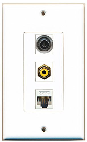 RiteAV - 1 Port RCA Yellow and 1 Port 3.5mm and 1 Port Cat5e Ethernet White Decorative Wall Plate Decorative