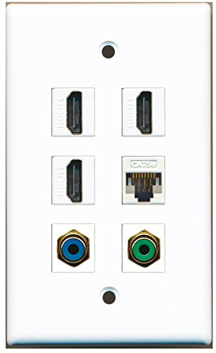RiteAV - 3 HDMI 1 Port RCA Green 1 Port RCA Blue 1 Port Cat5e Ethernet White Wall Plate