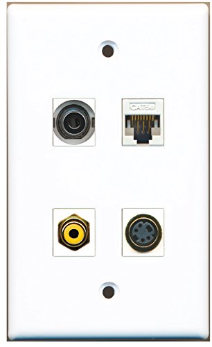 RiteAV - 1 Port RCA Yellow 1 Port S-Video 1 Port 3.5mm 1 Port Cat5e Ethernet White Wall Plate
