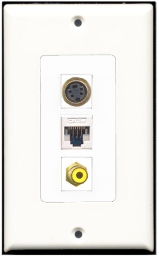 RiteAV - 1 Port RCA Yellow 1 S-Video 1 Cat5e Ethernet White Wall Plate Decorative