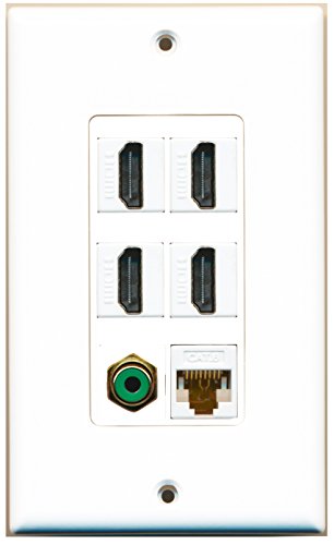 RiteAV - 4 Port HDMI 1 RCA Green 1 Cat6 Ethernet White Wall Plate Decorative
