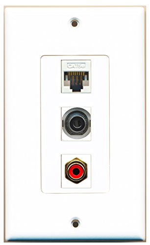 RiteAV - 1 Port RCA Red and 1 Port 3.5mm and 1 Port Cat5e Ethernet White Decorative Wall Plate Decorative