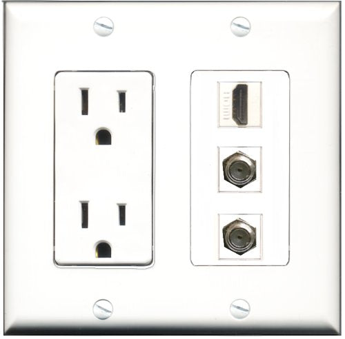 RiteAV - 15 Amp Power Outlet 1 Port HDMI 2 Port Coax Decorative Wall Plate