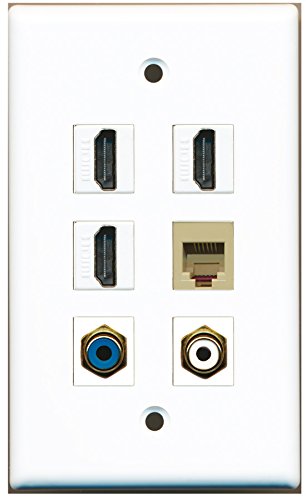 RiteAV - 3 HDMI 1 Port RCA White 1 Port RCA Blue 1 Port Phone RJ11 RJ12 Beige Wall Plate