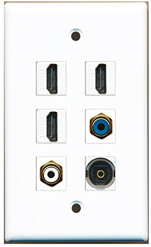 RiteAV - 3 HDMI 1 Port RCA White 1 Port RCA Blue 1 Port Toslink Wall Plate