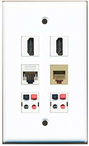 RiteAV - 2 HDMI 1 Port Phone RJ11 RJ12 Beige 1 Port Cat5e Ethernet White 2 Port Speaker Wall Plate
