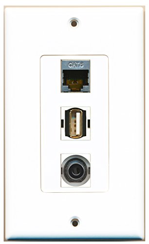 RiteAV - 1 Port USB A-A and 1 Port Shielded Cat6 Ethernet and 1 Port 3.5mm Decorative Wall Plate Decorative
