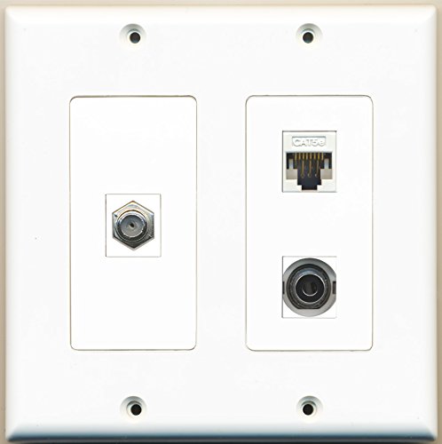 RiteAV - 1 Port Coax Cable TV- F-Type 1 Port 3.5mm 1 Port Cat5e Ethernet White - 2 Gang Wall Plate