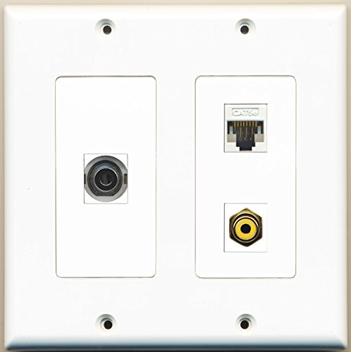 RiteAV - 1 Port RCA Yellow 1 Port 3.5mm 1 Port Cat5e Ethernet White - 2 Gang Wall Plate