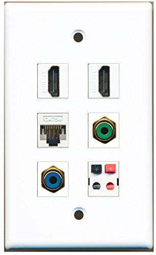 RiteAV - 2 HDMI 1 Port RCA Green 1 Port RCA Blue 1 Port Cat5e Ethernet White 1 Port Speaker Wall Plate