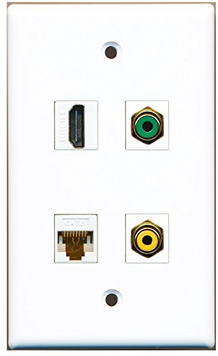 RiteAV - 1 Port HDMI 1 Port RCA Yellow 1 Port RCA Green 1 Port Cat6 Ethernet White Wall Plate