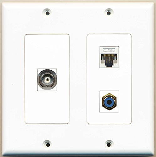RiteAV - 1 Port RCA Blue 1 Port BNC 1 Port Cat5e Ethernet White - 2 Gang Wall Plate