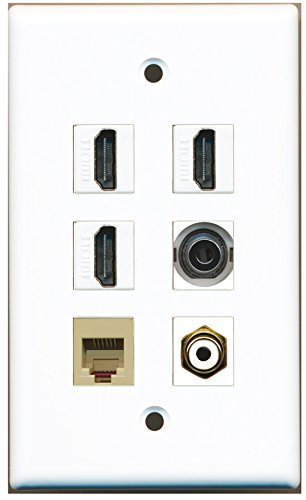RiteAV - 3 HDMI 1 Port RCA White 1 Port Phone RJ11 RJ12 Beige 1 Port 3.5mm Wall Plate