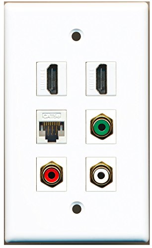 RiteAV - 2 HDMI 1 Port RCA Red 1 Port RCA White 1 Port RCA Green 1 Port Cat5e Ethernet White Wall Plate