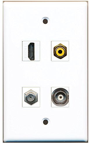 RiteAV - 1 Port HDMI 1 Port RCA Yellow 1 Port Coax Cable TV- F-Type 1 Port BNC Wall Plate