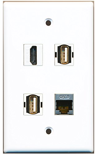 RiteAV - 1 Port HDMI 2 Port USB A-A 1 Port Shielded Cat6 Ethernet Wall Plate