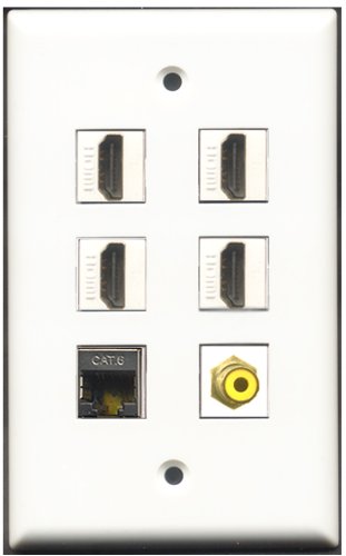 RiteAV - 4 Port HDMI 1 RCA Yellow 1 Shielded Cat6 Ethernet Wall Plate