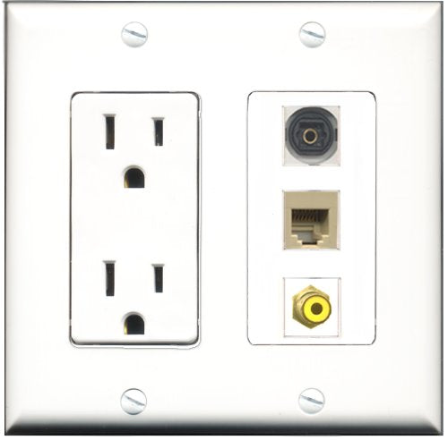 RiteAV - 15 Amp Power Outlet 1 Port RCA Yellow 1 Port Phone Beige 1 Port Toslink Decorative Wall Plate