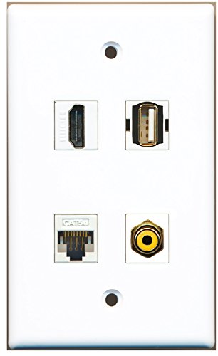 RiteAV - 1 Port HDMI 1 Port RCA Yellow 1 Port USB A-A 1 Port Cat5e Ethernet White Wall Plate