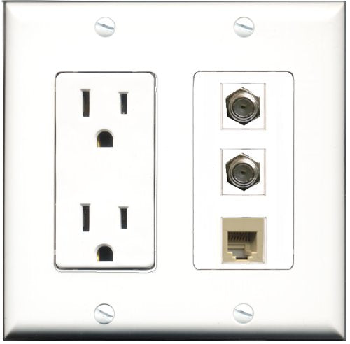 RiteAV - 15 Amp Power Outlet 2 Port Coax 1 Port Phone Beige Decorative Wall Plate