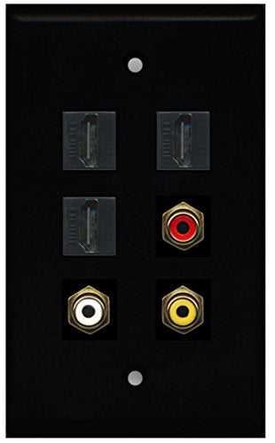 RiteAV - 3 HDMI 1 Port RCA Red 1 Port RCA White 1 Port RCA Yellow Wall Plate - Black
