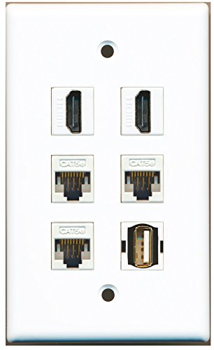 RiteAV - 2 HDMI 1 Port USB A-A 3 Port Cat5e Ethernet White Wall Plate