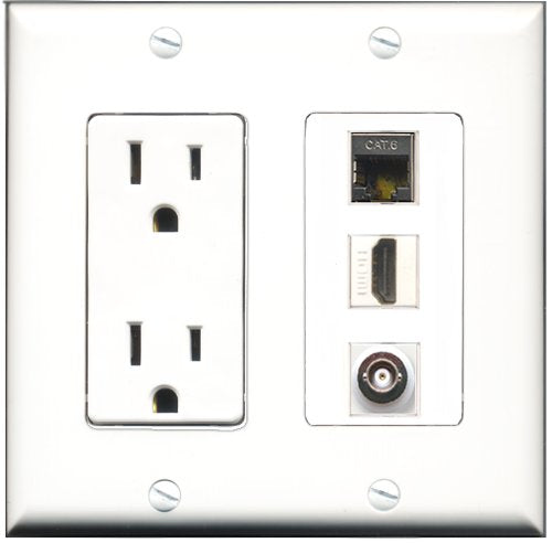 RiteAV - 15 Amp Power Outlet 1 Port HDMI 1 Port Shielded Cat6 Ethernet Ethernet 1 Port BNC Decorative Wall Plate