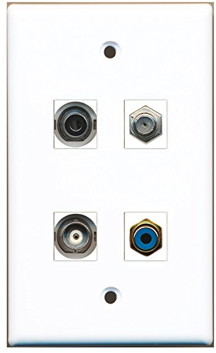 RiteAV - 1 Port RCA Blue 1 Port Coax Cable TV- F-Type 1 Port 3.5mm 1 Port BNC Wall Plate