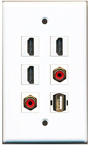 RiteAV - 3 HDMI 2 Port RCA Red 1 Port USB A-A Wall Plate