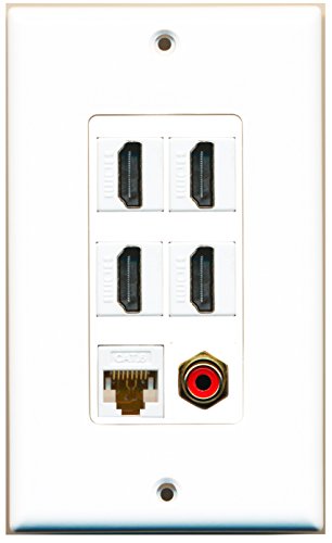 RiteAV - 4 Port HDMI 1 RCA Red 1 Cat6 Ethernet White Wall Plate Decorative