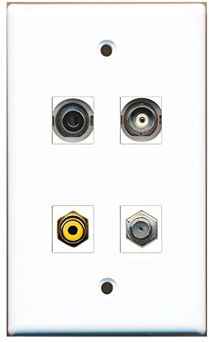 RiteAV - 1 Port RCA Yellow 1 Port Coax Cable TV- F-Type 1 Port 3.5mm 1 Port BNC Wall Plate