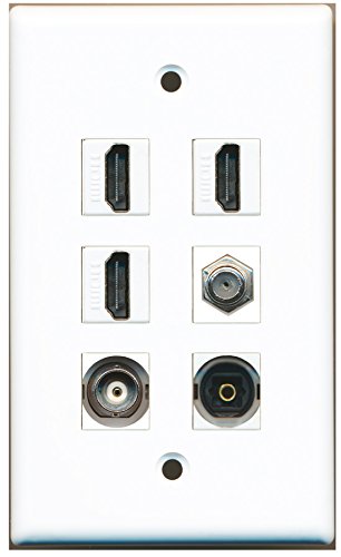 RiteAV - 3 HDMI 1 Port Coax Cable TV- F-Type 1 Port Toslink 1 Port BNC Wall Plate