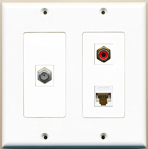 RiteAV - 1 Port RCA Red 1 Port Coax Cable TV- F-Type 1 Port Cat6 Ethernet White - 2 Gang Wall Plate