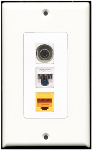 RiteAV - 1 Port 3.5mm 1 Cat5e Ethernet White 1 Cat5e Ethernet Yellow Wall Plate Decorative