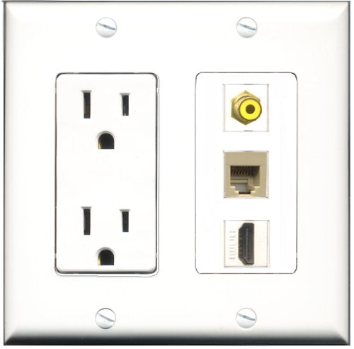 RiteAV - 15 Amp Power Outlet 1 Port HDMI 1 Port RCA Yellow 1 Port Phone Beige Decorative Wall Plate