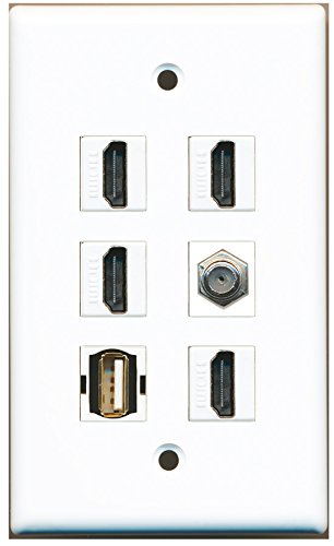 RiteAV - 4 HDMI 1 Port Coax Cable TV- F-Type 1 Port USB A-A Wall Plate
