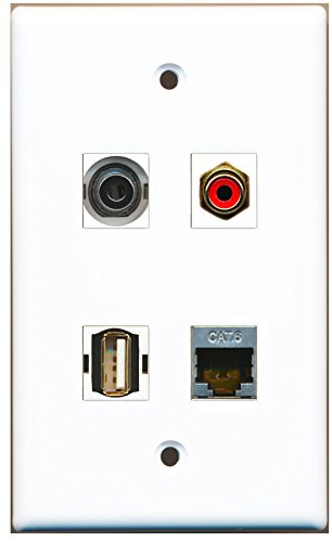 RiteAV - 1 Port RCA Red 1 Port USB A-A 1 Port Shielded Cat6 Ethernet 1 Port 3.5mm Wall Plate