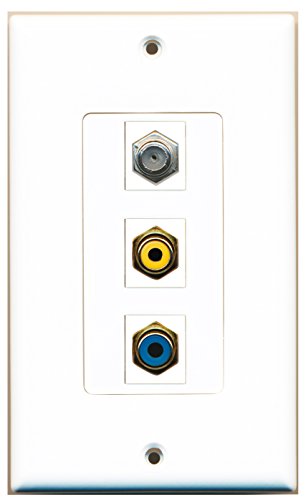 RiteAV - 1 Port RCA Yellow and 1 Port RCA Blue and 1 Port Coax Cable TV- F-Type Decorative Wall Plate Decorative
