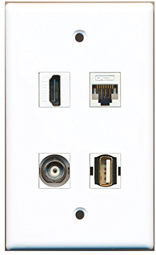 RiteAV - 1 Port HDMI 1 Port USB A-A 1 Port BNC 1 Port Cat5e Ethernet White Wall Plate