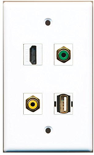 RiteAV - 1 Port HDMI 1 Port RCA Yellow 1 Port RCA Green 1 Port USB A-A Wall Plate